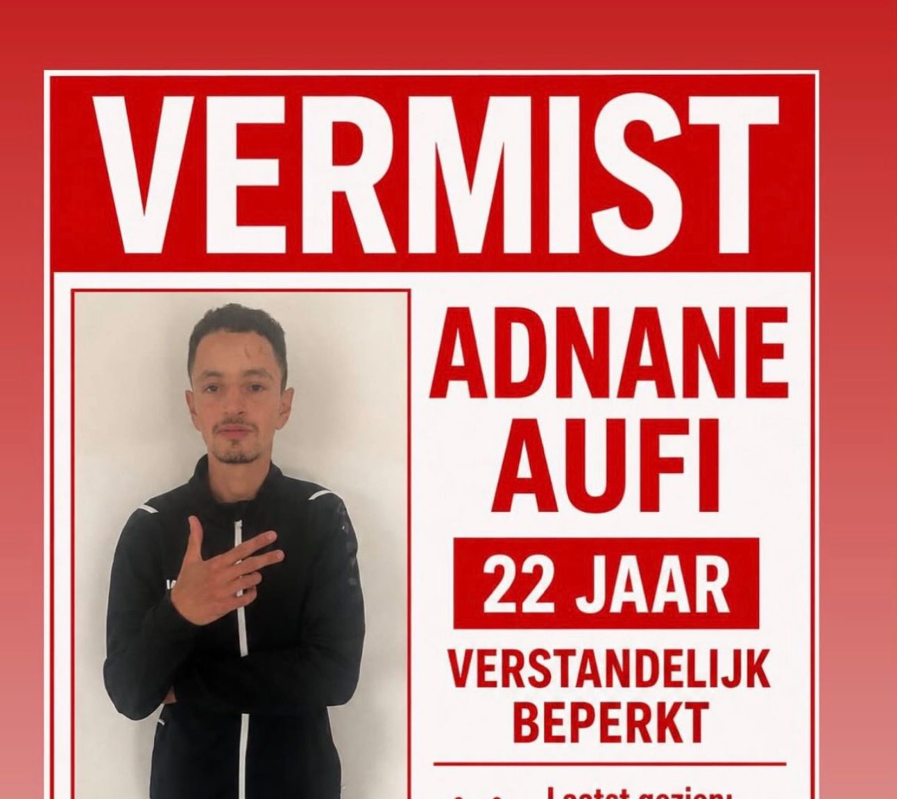 Vermissing van Adnane Aufi (22): zorgen om jonge man die jarenlang in Bodegraven woonde